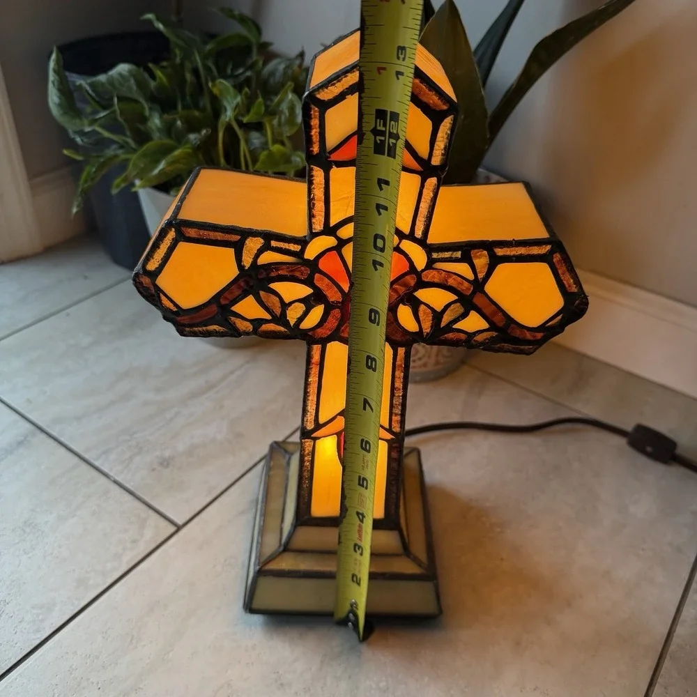 River of Goods Tiffany Style Genuine Art Glass Cross Accent‎ Lamp Night Light